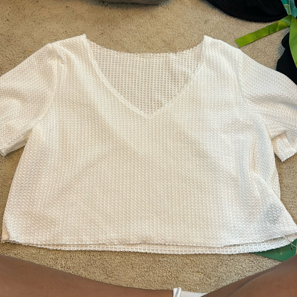 off the shoulder waffle tops little cropped